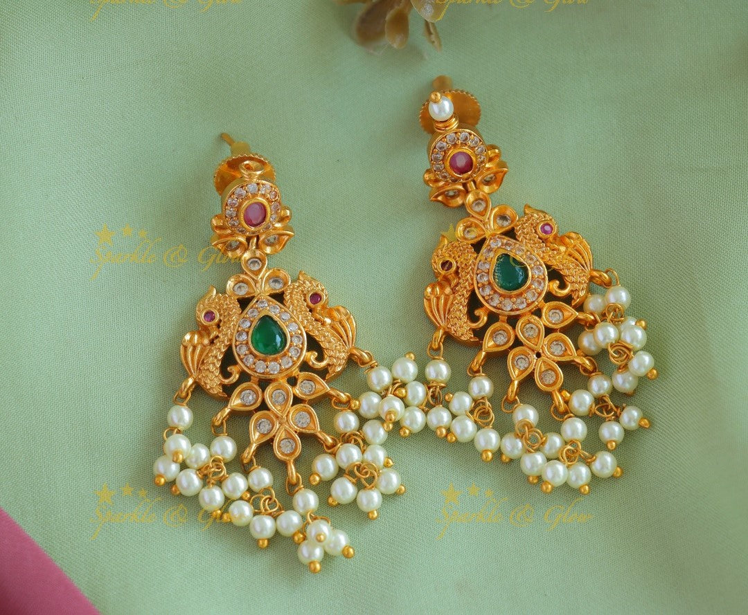 Premium Peacock Floral Earrings with pearls