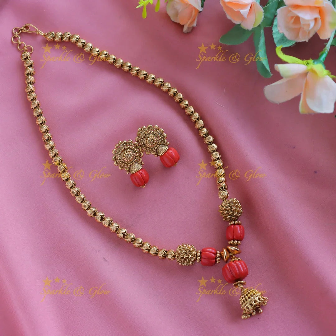 Beautiful Coral Flower pendant Heart design Haram - Sparkle and Glow