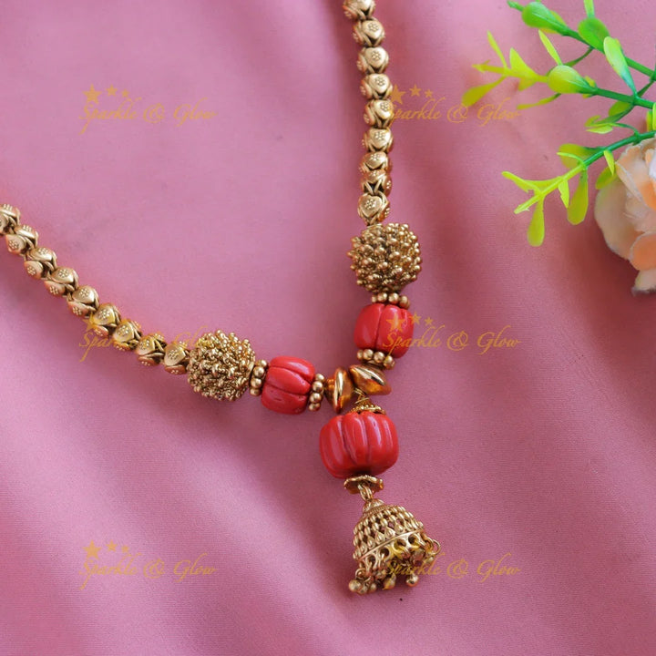 Beautiful Coral Flower pendant Heart design Haram - Sparkle and Glow
