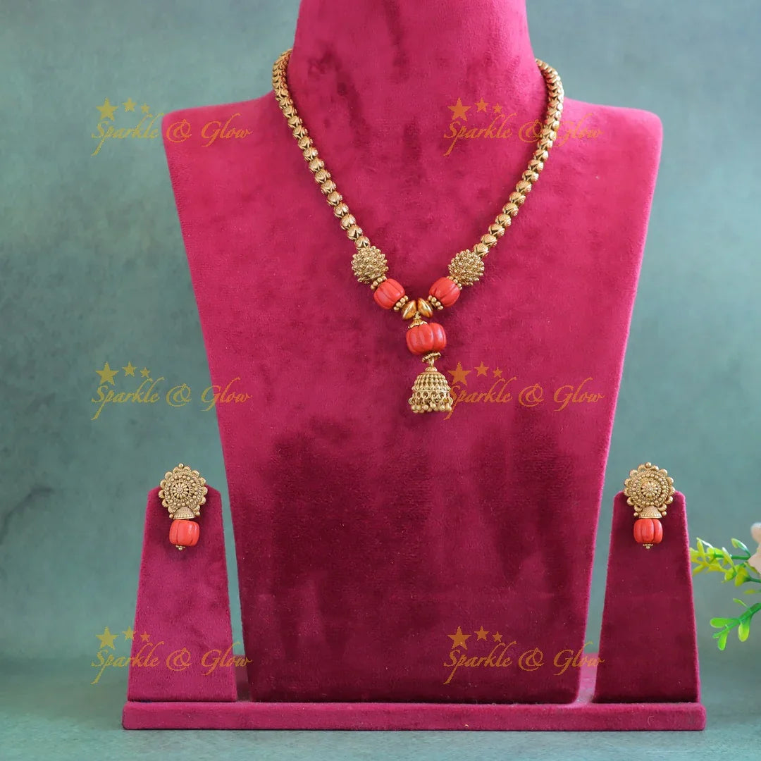 Beautiful Coral Flower pendant Heart design Haram - Sparkle and Glow