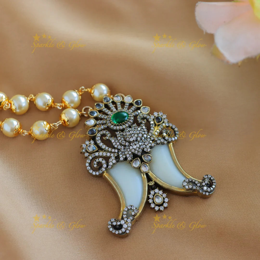 Elegant Lotus Floral Puliguru pendant pearl chain - Sparkle and Glow