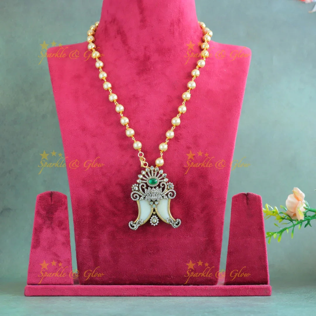 Elegant Lotus Floral Puliguru pendant pearl chain - Sparkle and Glow