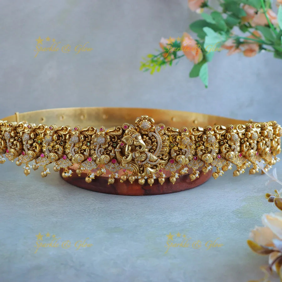 Grand Idol Ganesha Flower design Hipbelt with AD stones - Sparkle and Glow
