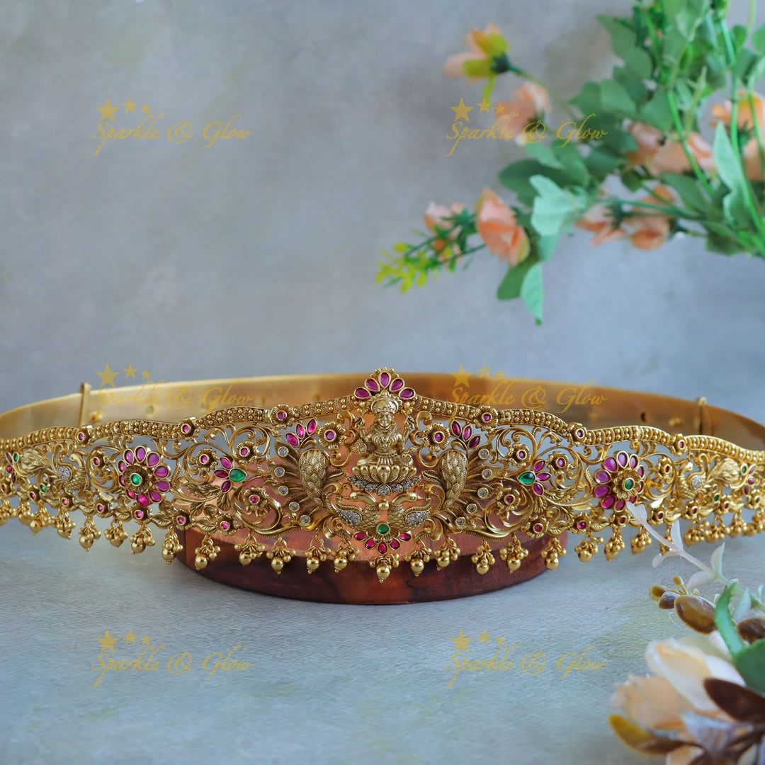 Gracious Idol Lakshmi Floral Kemp Hipbelt with gold beads