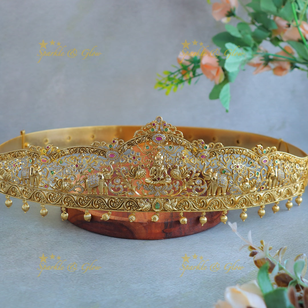 Elegant Idol Lakshmi Elephant Floral carved CZ hipbelt