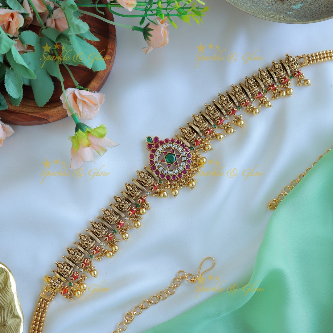 Statement Idol lakshmi Star floral Hipchain with gold beads