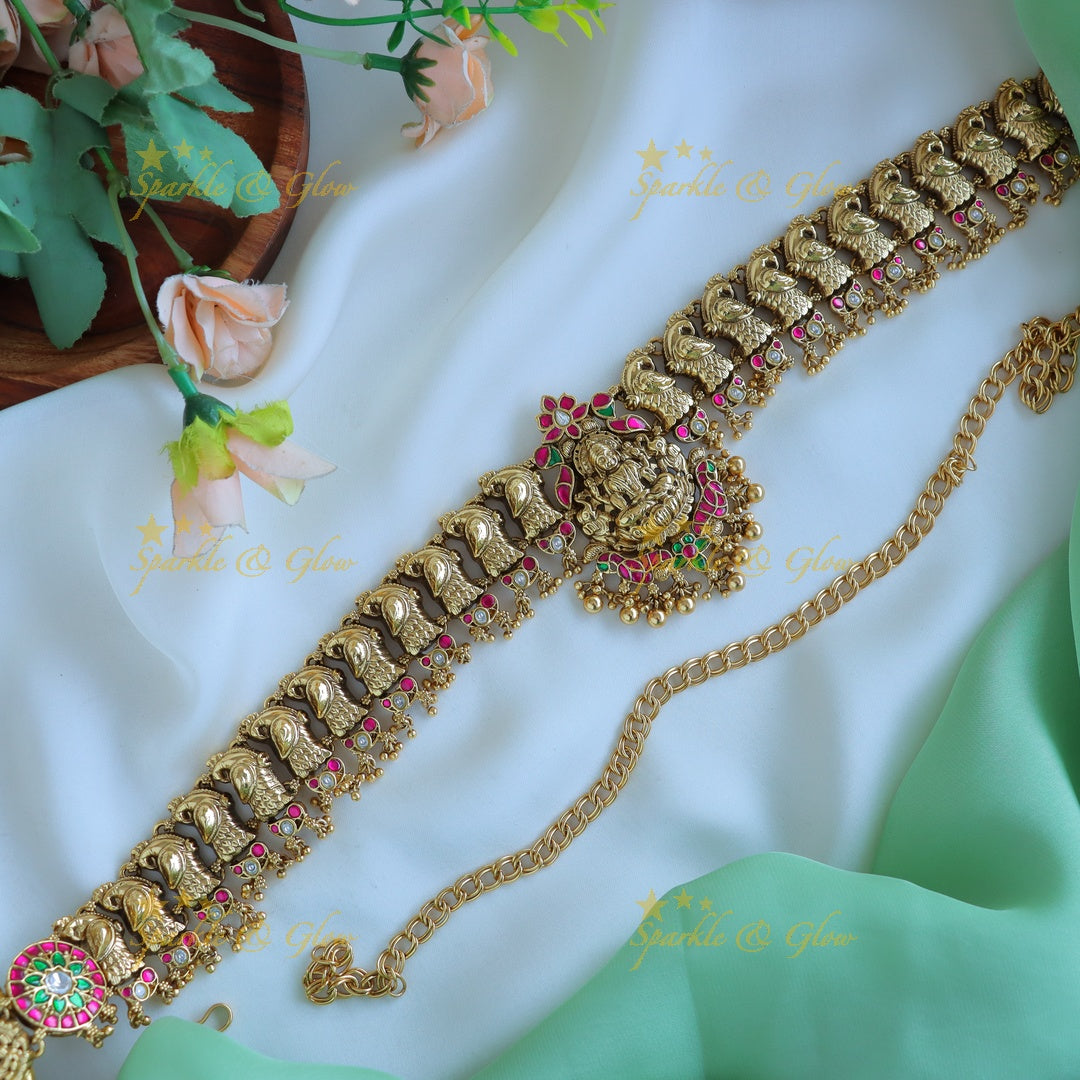 Grand jadau Nagas Floral Hipchain with gold beads