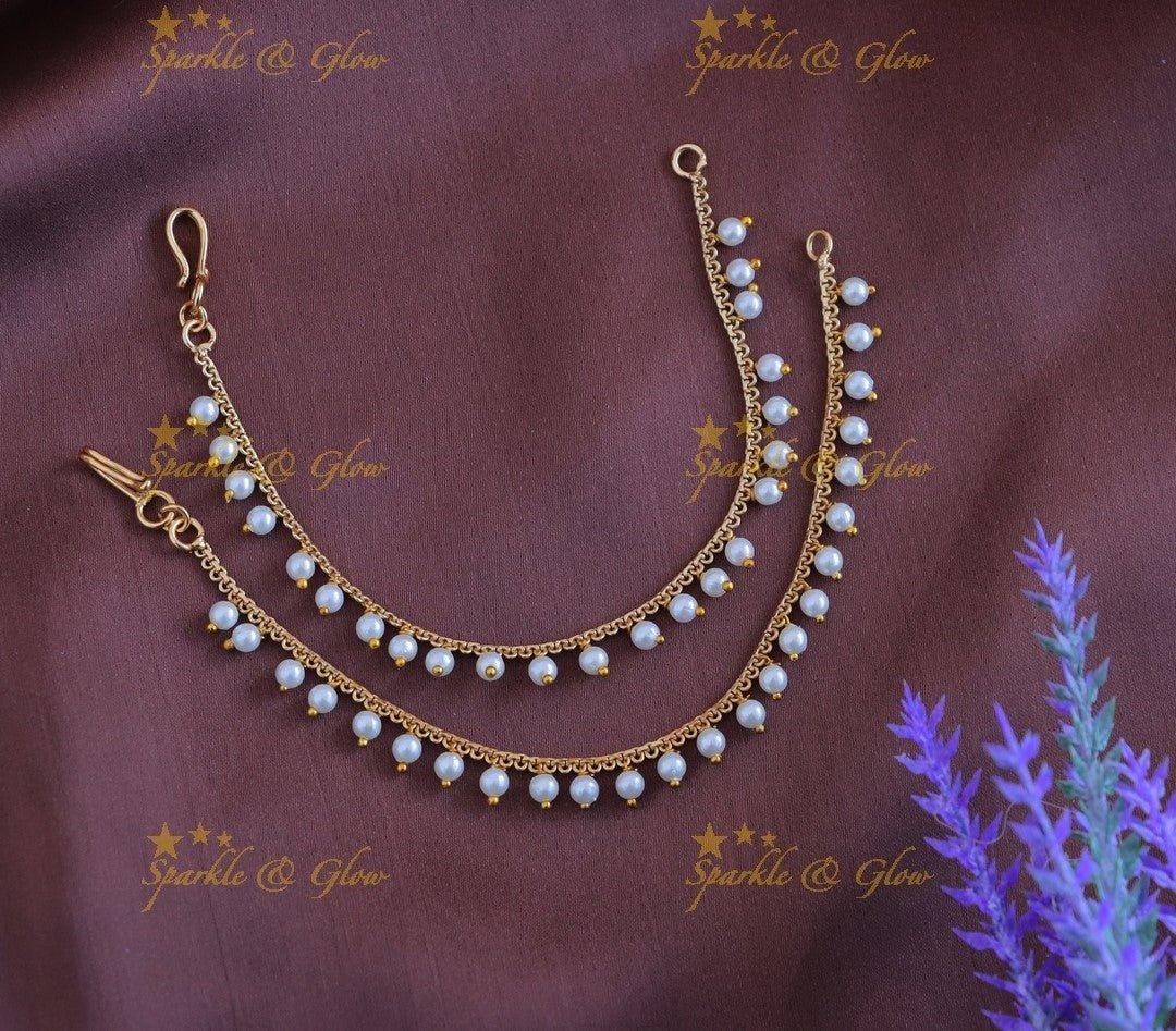 Statement Single line pearl Earchain - Sparkle and Glow