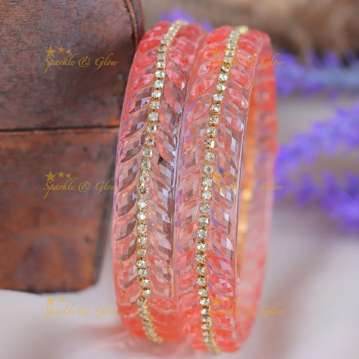 Elegant Single line dot design Glass kada Bangles, Set of 2 Bangles each Colour - Sparkle and Glow