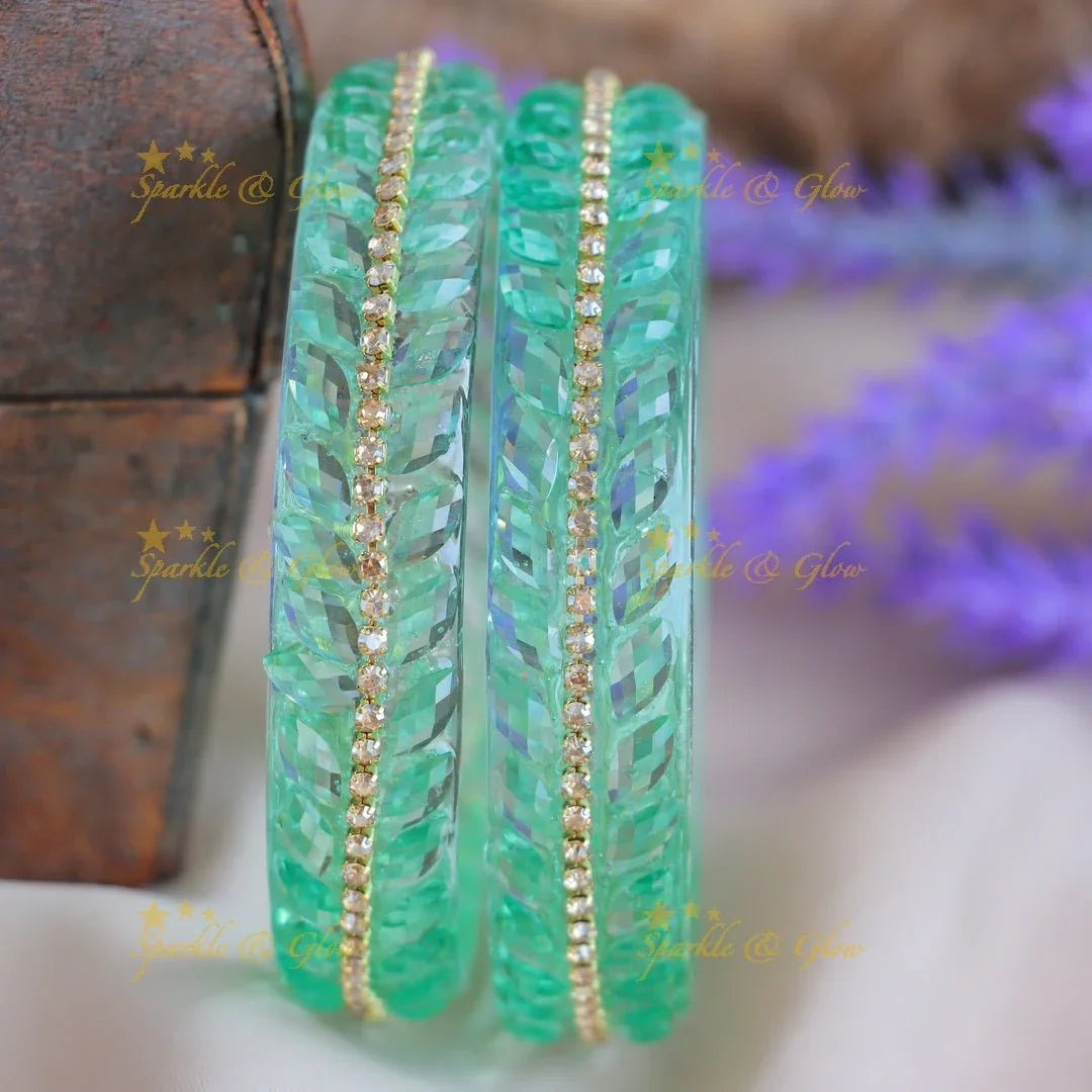 Elegant Single line dot design Glass kada Bangles, Set of 2 Bangles each Colour - Sparkle and Glow