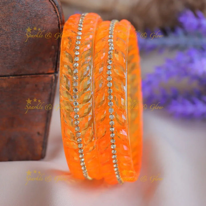 Elegant Single line dot design Glass kada Bangles, Set of 2 Bangles each Colour - Sparkle and Glow
