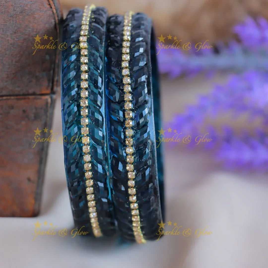 Elegant Single line dot design Glass kada Bangles, Set of 2 Bangles each Colour - Sparkle and Glow