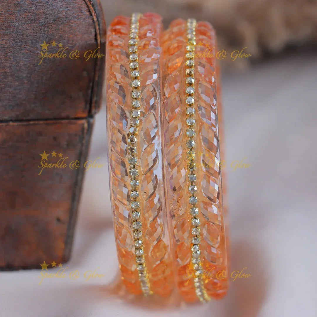 Elegant Single line dot design Glass kada Bangles, Set of 2 Bangles each Colour - Sparkle and Glow