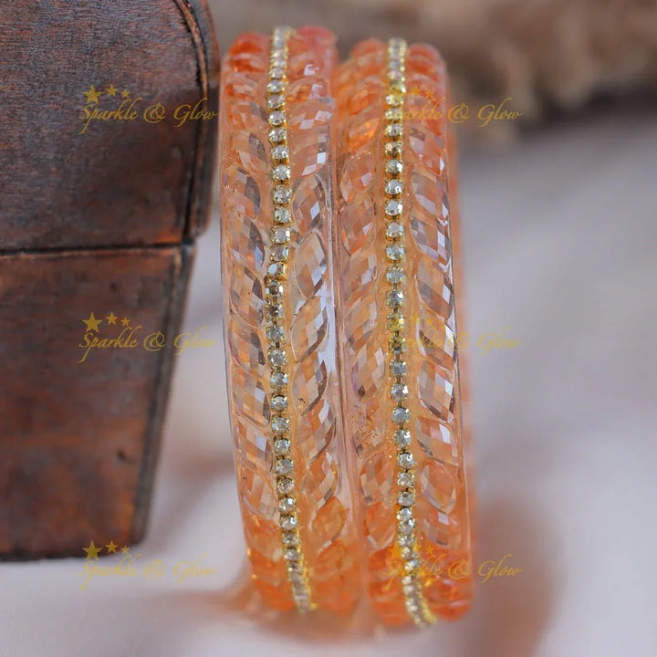 Elegant Single line dot design Glass kada Bangles, Set of 2 Bangles each Colour - Sparkle and Glow