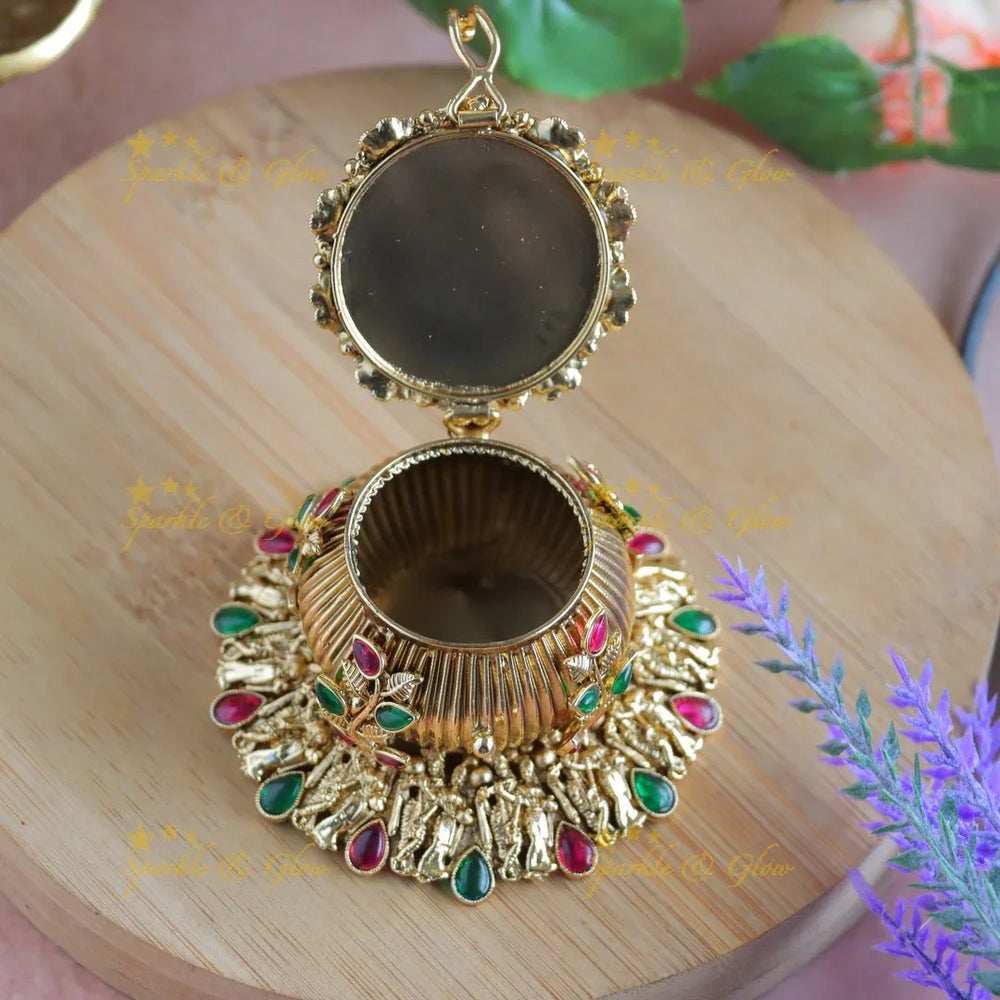 Elegant Idol Krishna Playing Flute on Cow design Kumkum Box - Sparkle and Glow