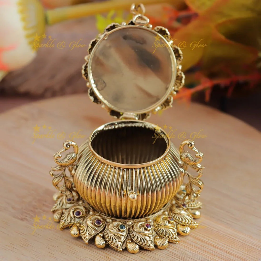 Beautiful Peacock Leaf design Kumkum Box - Sparkle and Glow