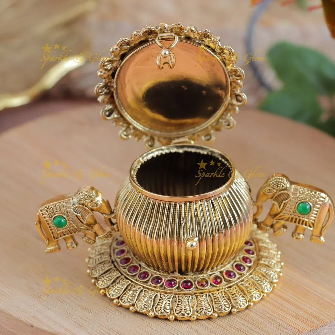 Grand Idol Ganesha Dual tone Elephant carved Kumkum Box - Sparkle and Glow