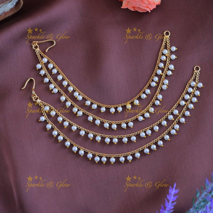 Statement Two layer pearl Earchain - Sparkle and Glow