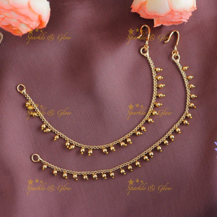 Statement Single Line Gold Beads Earchain - Sparkle and Glow