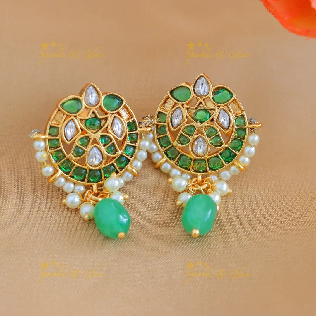 Elegant Dual tone Peacock Floral Layered pendant chain-Green - Sparkle and Glow