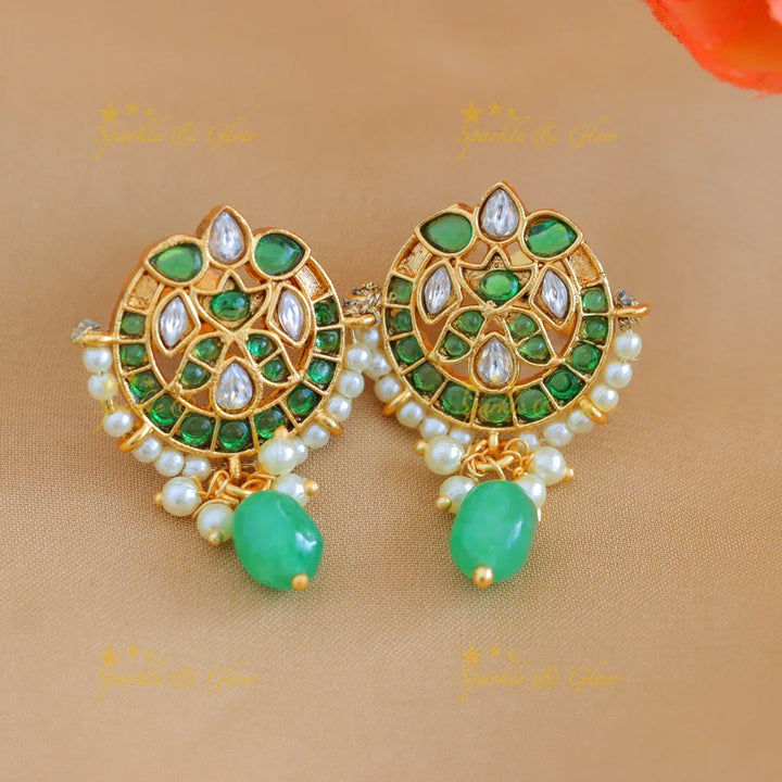 Elegant Dual tone Peacock Floral Layered pendant chain-Green - Sparkle and Glow