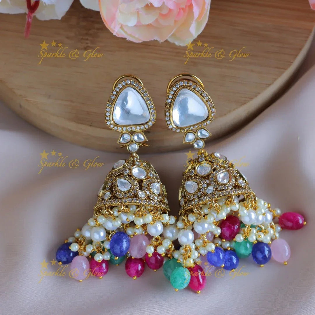 Gracious Multi shape Kundan guttapusalu Victorian AD choker with navarathna beads - Sparkle and Glow