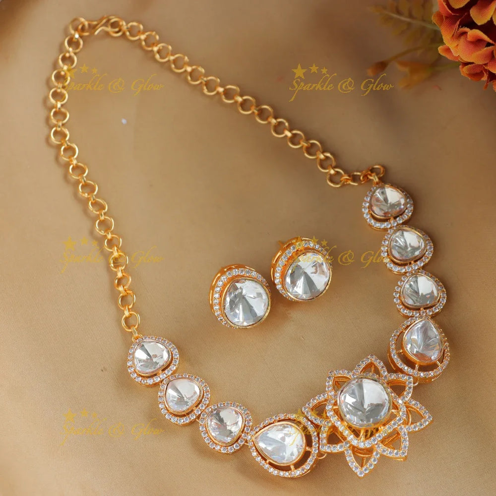 Gracious Kundan Star Floral short necklace-Gold - Sparkle and Glow