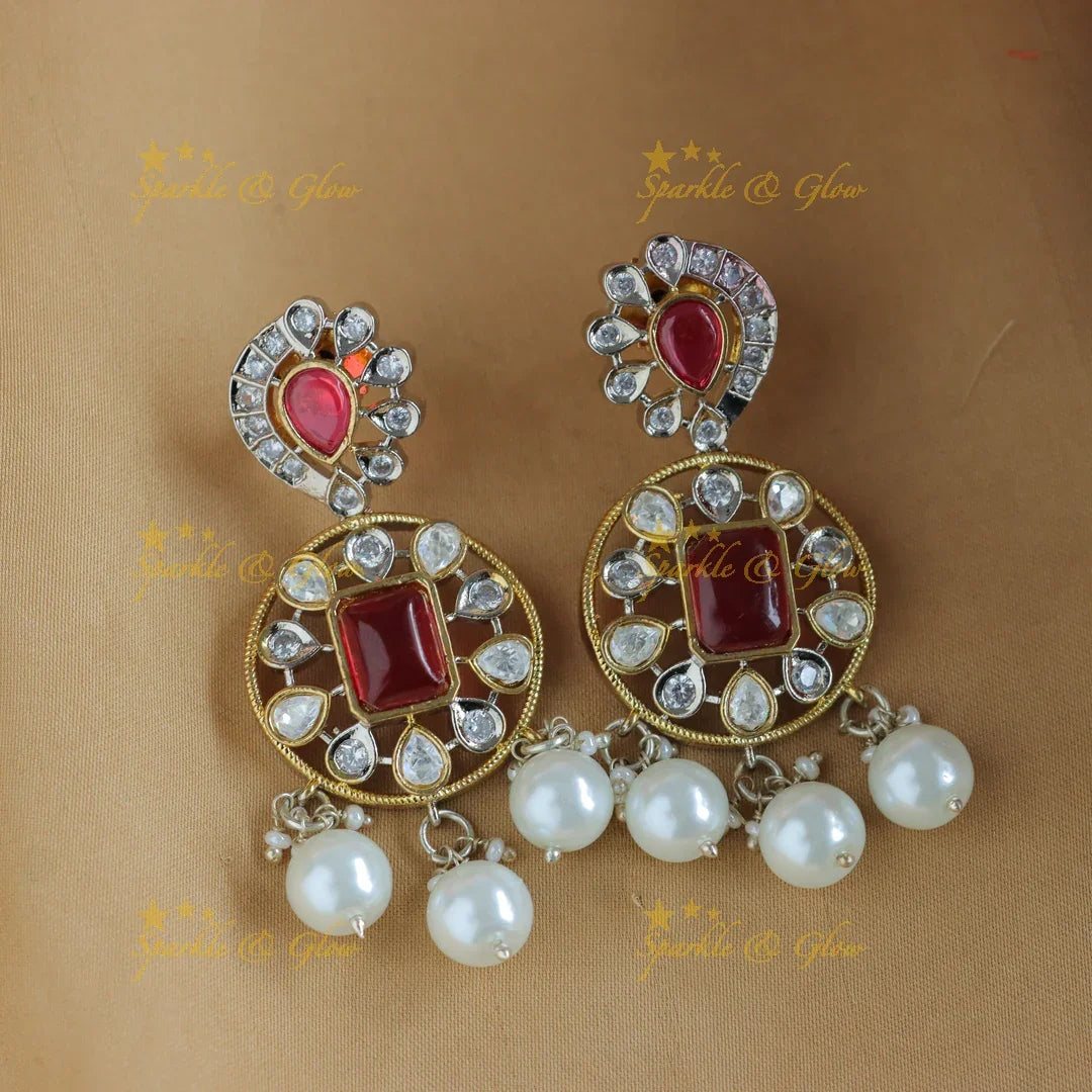 Stunning Leaf Floral carved Victorian AD short necklace with multilayered red beads - Sparkle and Glow