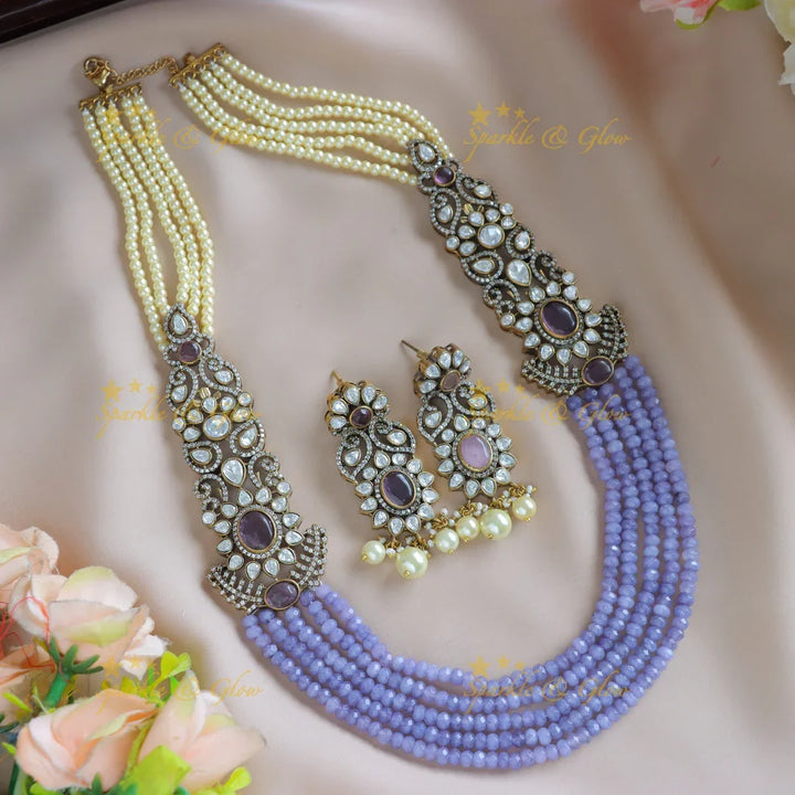 Grand Floral Victorian AD Haram with Multilayered Red beads and pearls-Green - Sparkle and Glow