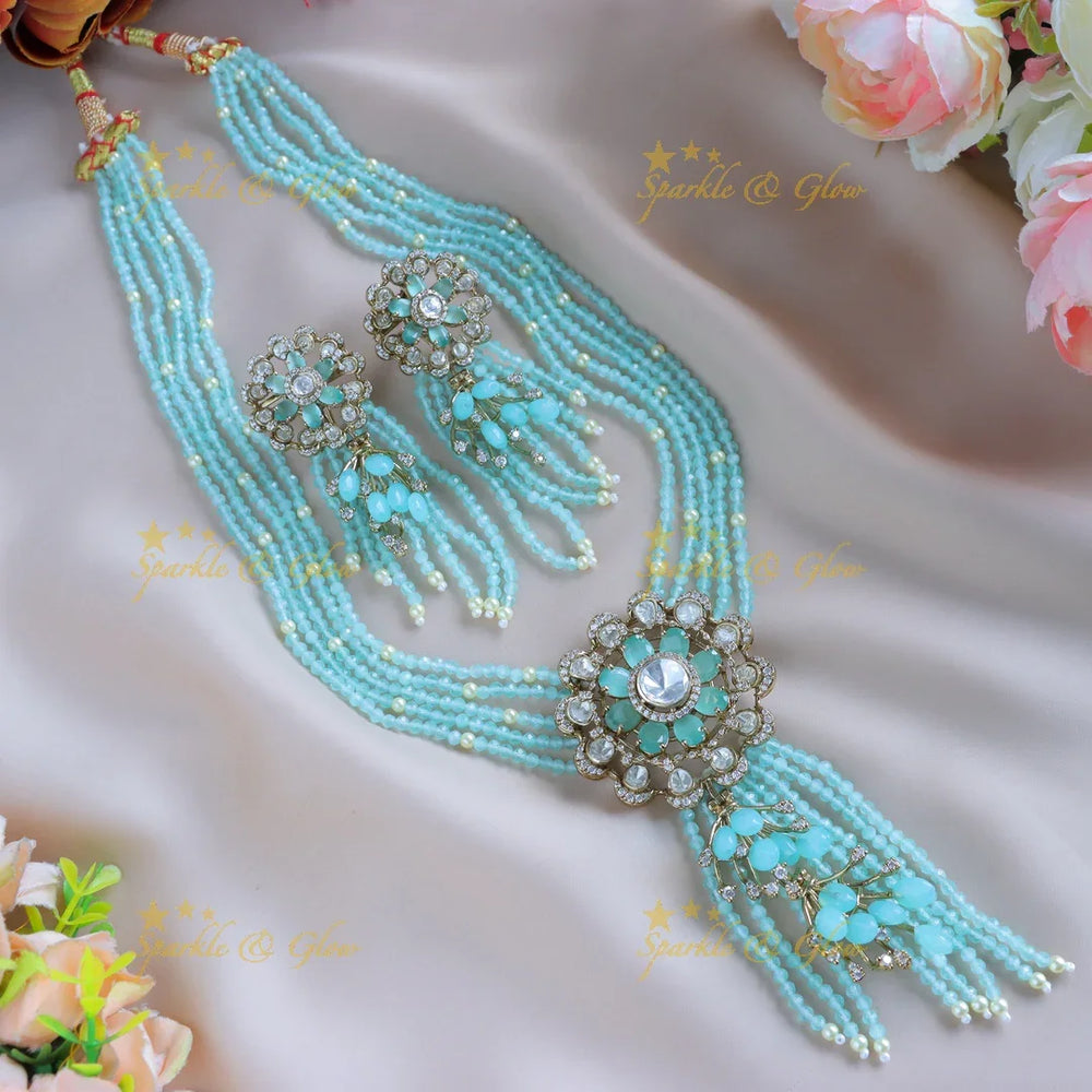 Sparkling Flower pendant carved Victorian AD Haram with multilayered beads-Navarathna - Sparkle and Glow