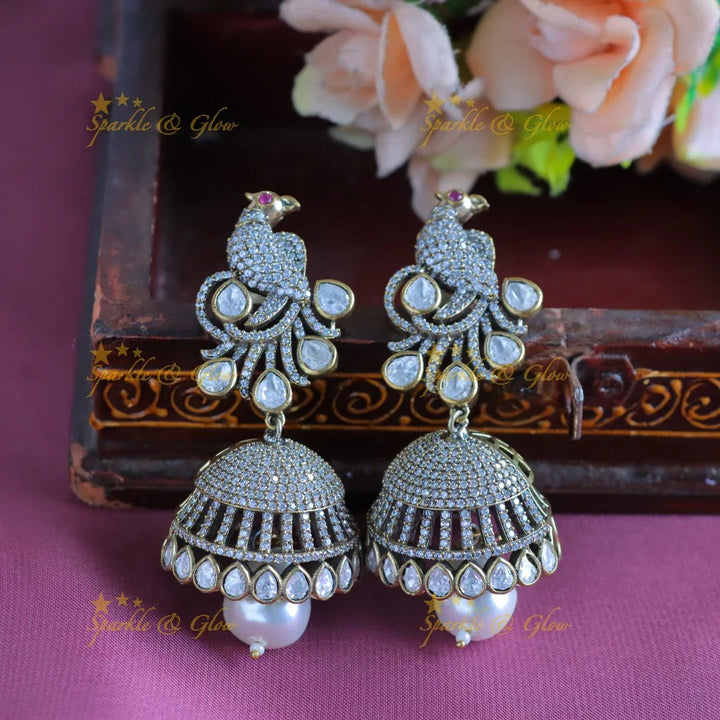 Stunning Victorian AD Peacock pendant Haram with Multilayered blue beads-Blue - Sparkle and Glow