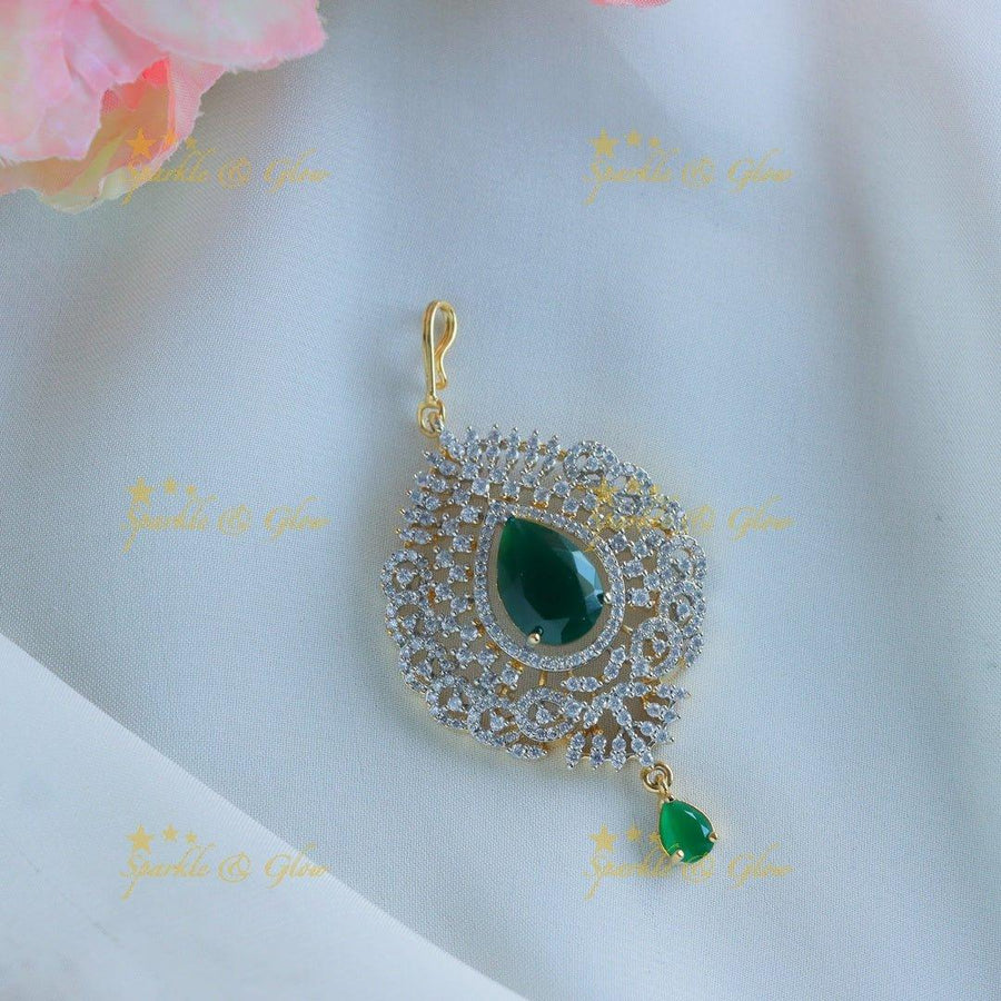 Gracious Leaf Floral design GJ polish AD Maangtikka-Green - Sparkle and Glow