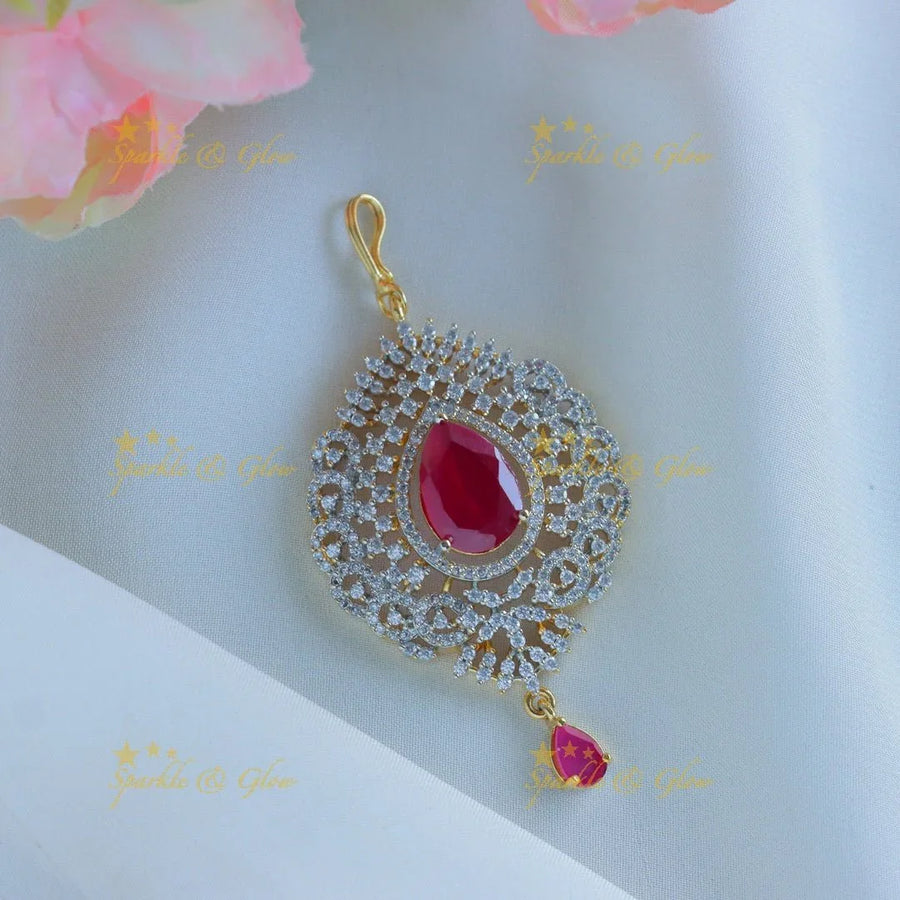 Gracious Leaf Floral design GJ polish AD Maangtikka-Pink - Sparkle and Glow