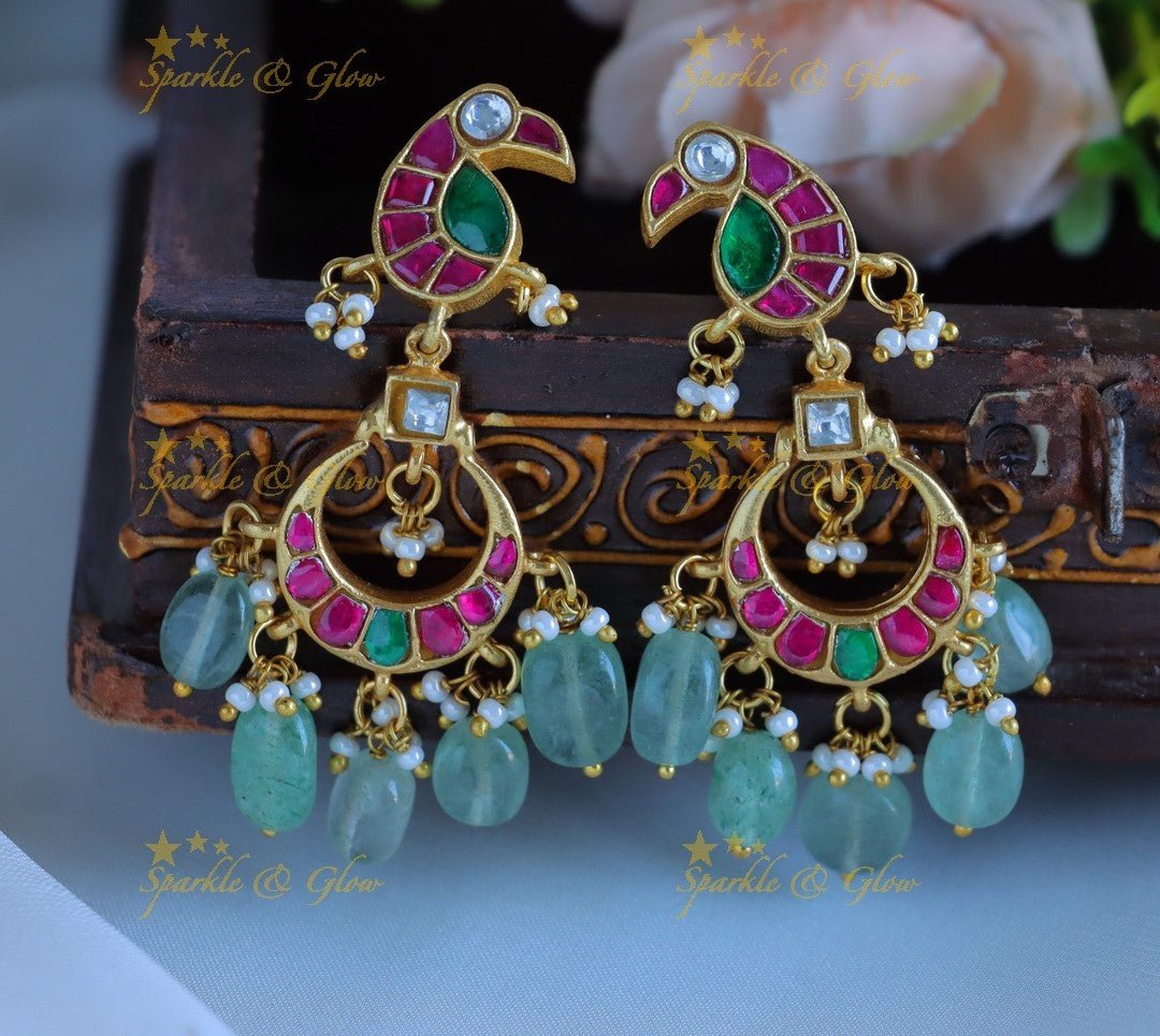 Beautiful Half moon Bird studded Jadau Kundan jhumukas - Sparkle and Glow -