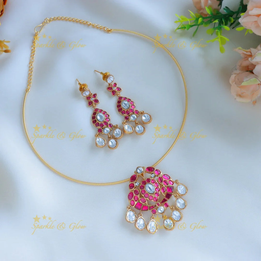 Stunning Jadau fusion with natural stones choker-Pink - Sparkle and Glow