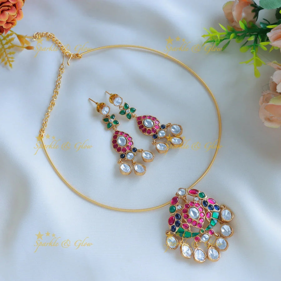 Stunning Jadau fusion with natural stones choker-Pink - Sparkle and Glow