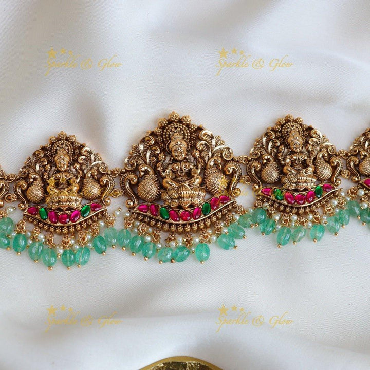 Beautiful Lakshmi design Jadau stones hip chain - Gold - Sparkle and Glow