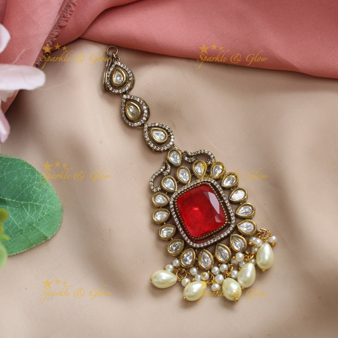 Sparkling Square Kundan stone Victorian AD Maangtikka - Sparkle and Glow -