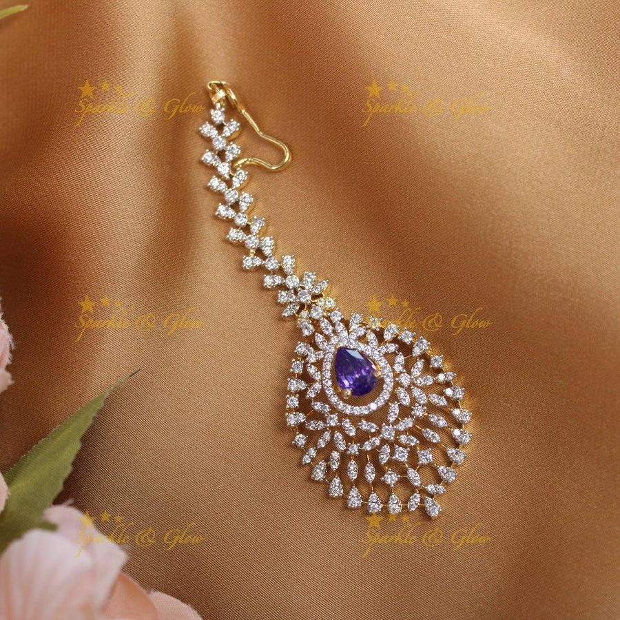 Gracious GJ polish Floral AD maangtikka-Green - Sparkle and Glow