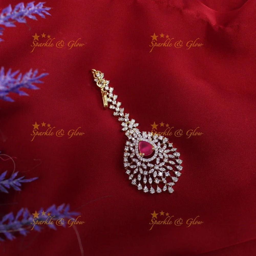 Gracious GJ polish Floral AD maangtikka-Green - Sparkle and Glow