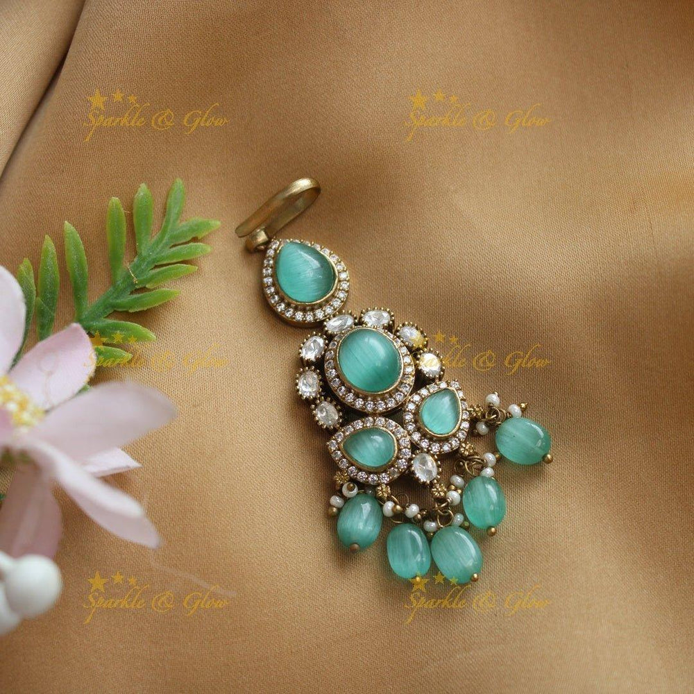 Gracious waterdrop design Victorian AD Maangtikka-Red - Sparkle and Glow