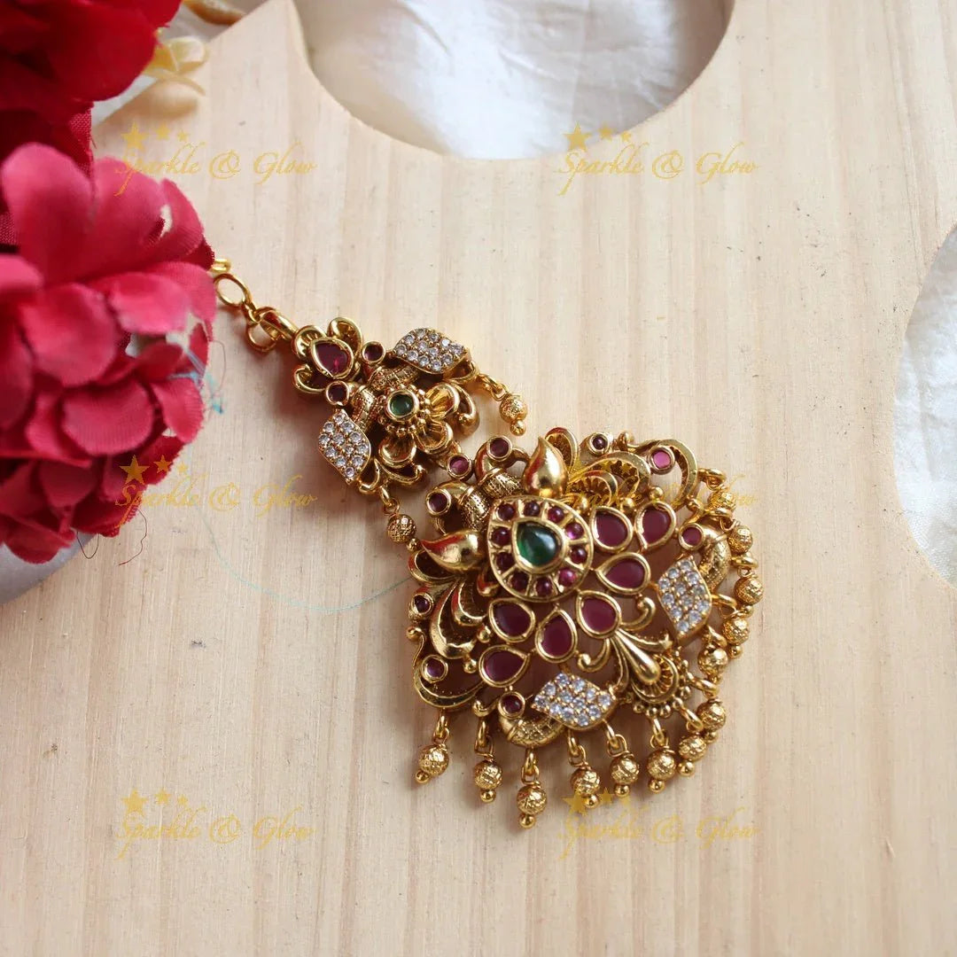 Elegant Kemp Peacock Floral Maangtikka - Sparkle and Glow