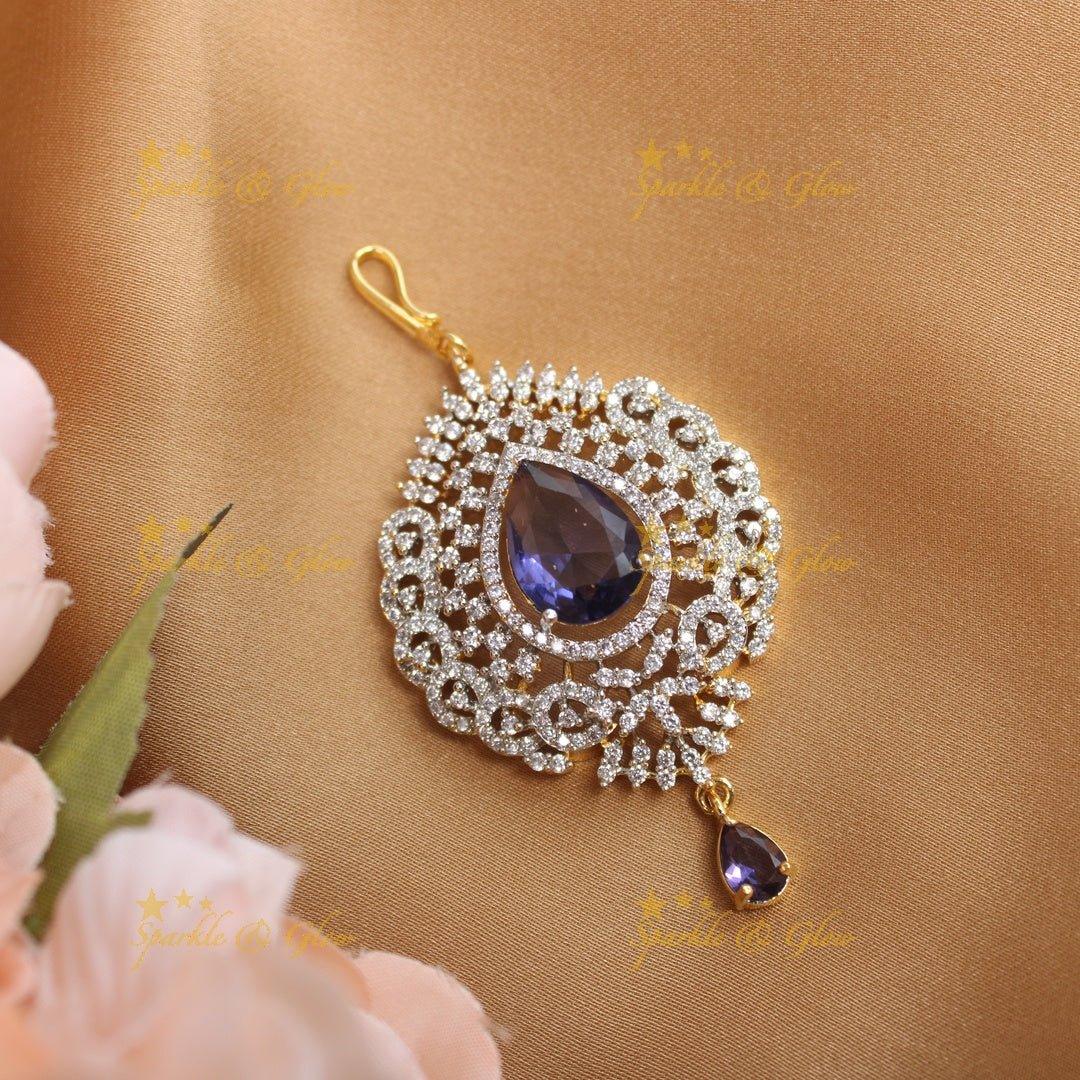 Gracious Leaf Floral design GJ polish AD Maangtikka-Purple - Sparkle and Glow