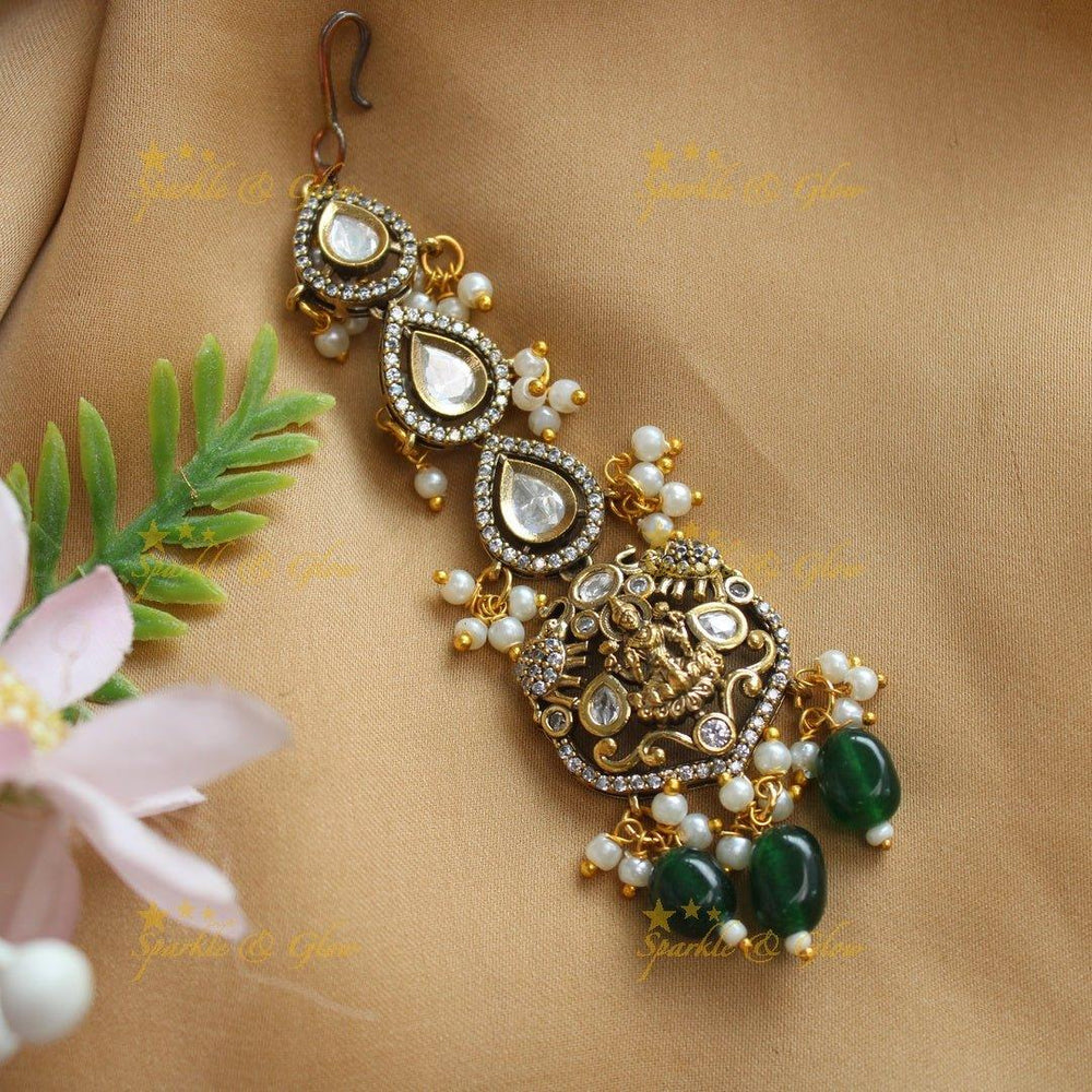 Gracious Idol Lakshmi Kundan Victorian AD Maangtikka-Light pink - Sparkle and Glow