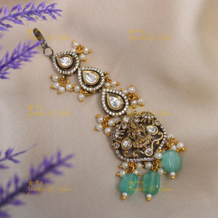 Gracious Idol Lakshmi Kundan Victorian AD Maangtikka-Light pink - Sparkle and Glow