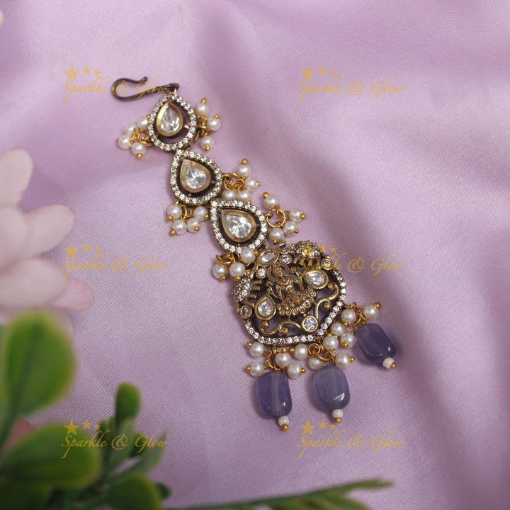 Gracious Idol Lakshmi Kundan Victorian AD Maangtikka-Light pink - Sparkle and Glow