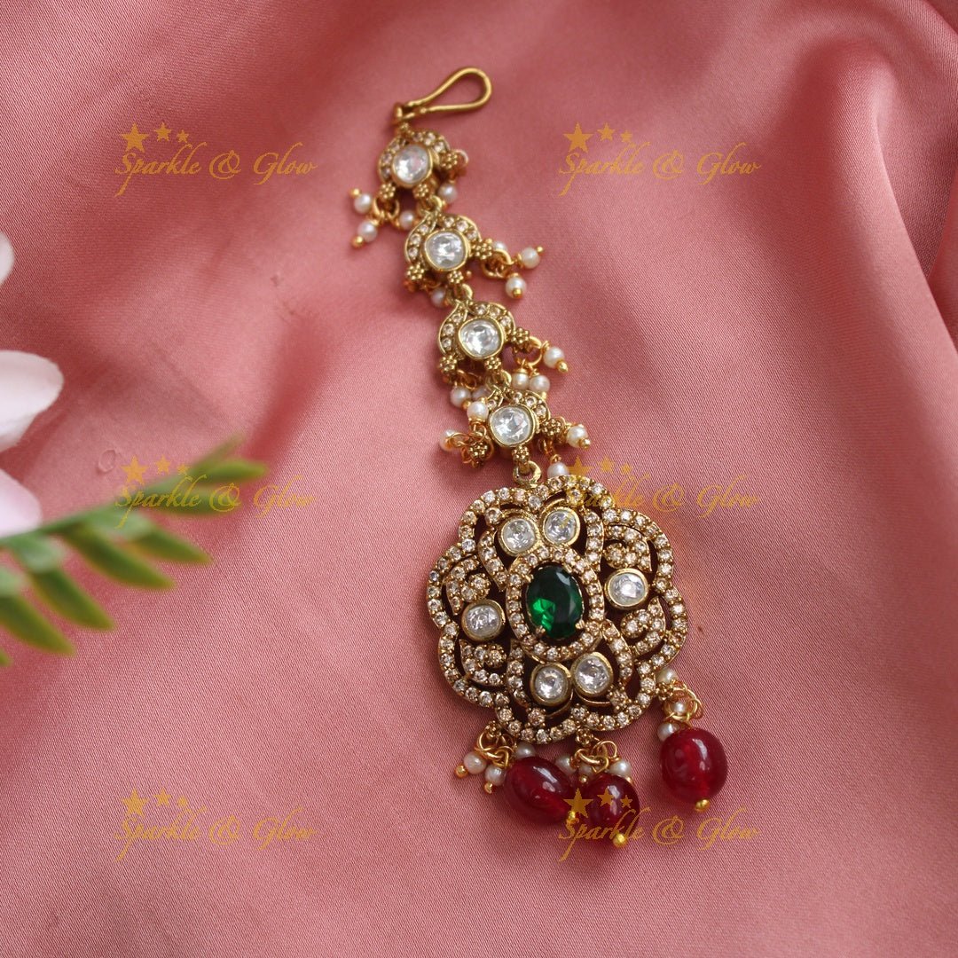 Statement Victorian AD Floral Maangtikka with kundan stones - Sparkle and Glow -