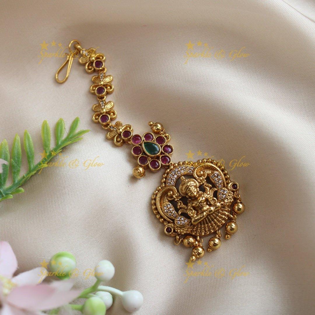 Idol Lakshmi vrindavan design single line maangtikka - Sparkle and Glow