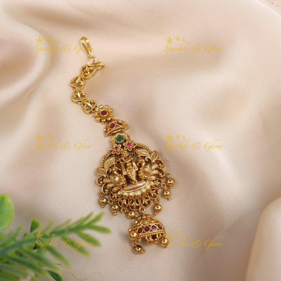Sparkling Idol Krishna Floral Maangtikka with jhumuka drop - Sparkle and Glow