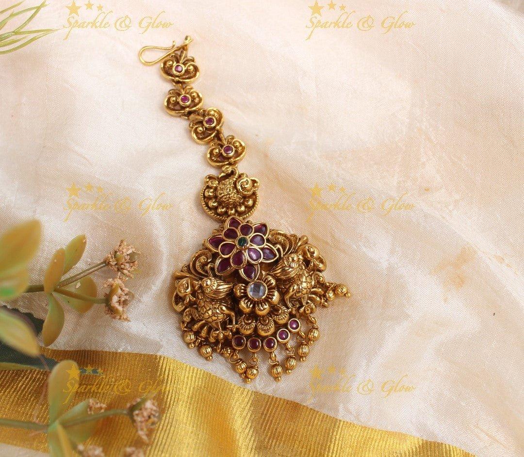 Stunning Peacock Floral single line maangtikka - Sparkle and Glow